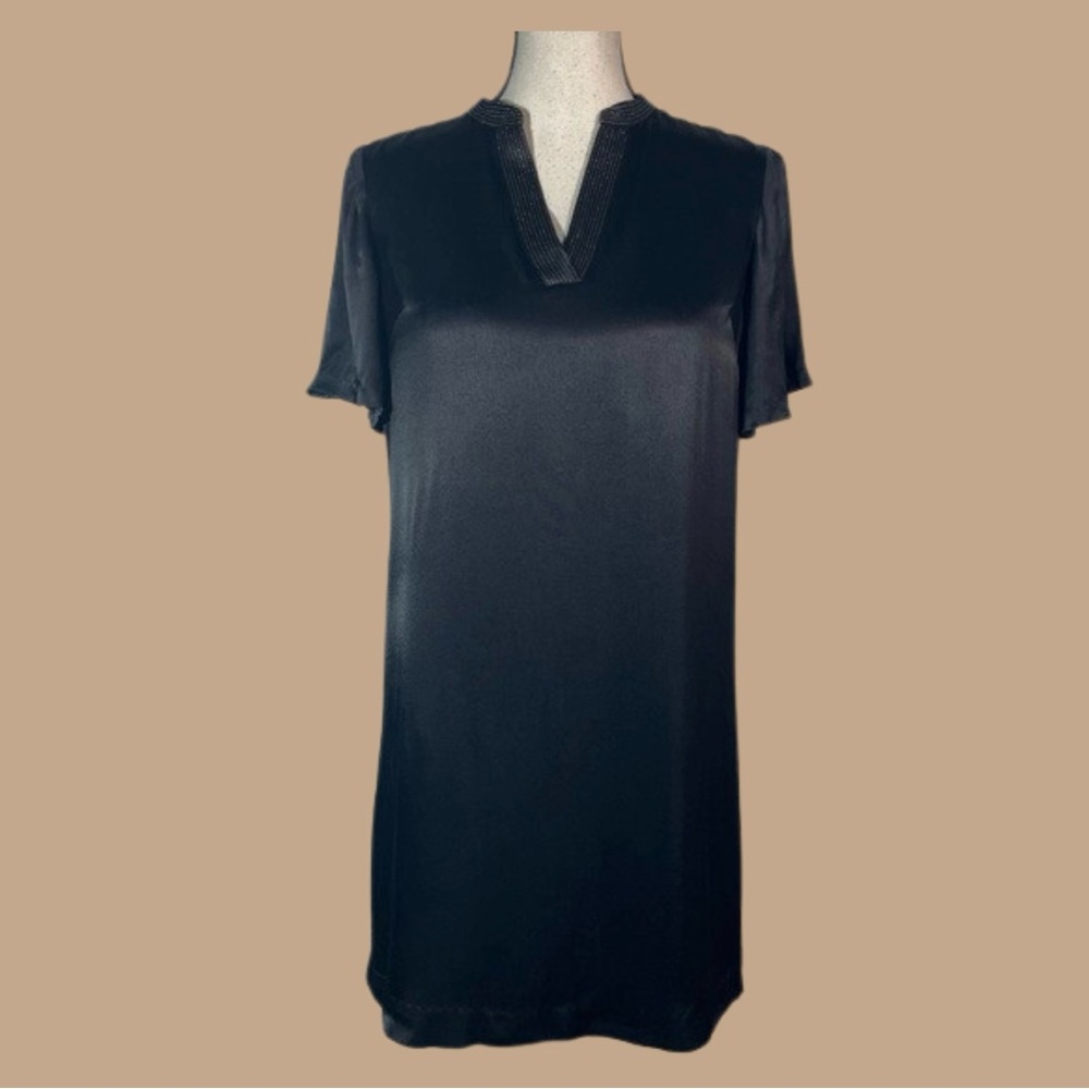 Ann Taylor Black satin shift dress